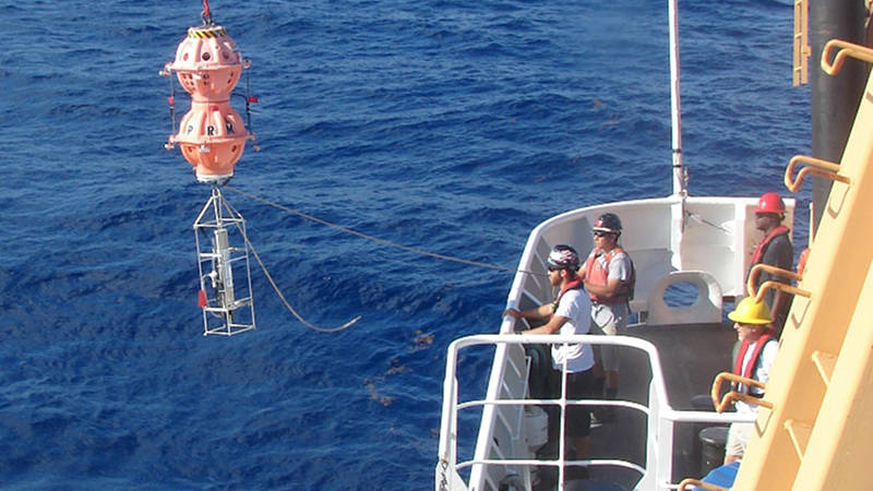 The free vehicle is deployed from NOAA Ship Okeanos Explorer.