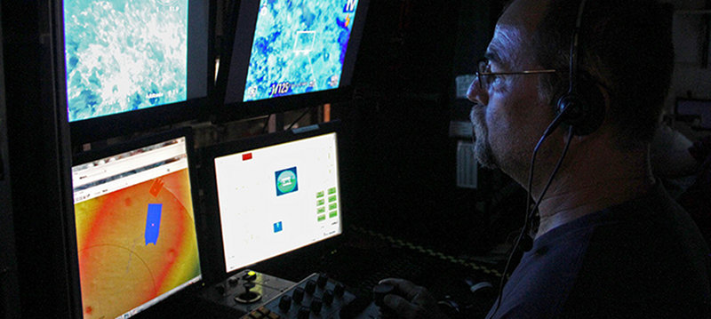 Lance Horn, University of North Carolina at Wilmington’s Undersea Vehicle Program, was in the pilot seat for today’s 4-hour remotely operated vehicle (ROV) dive and his experience was a key part of its success. Lance has conducted 140 ROV missions (1670 dives)