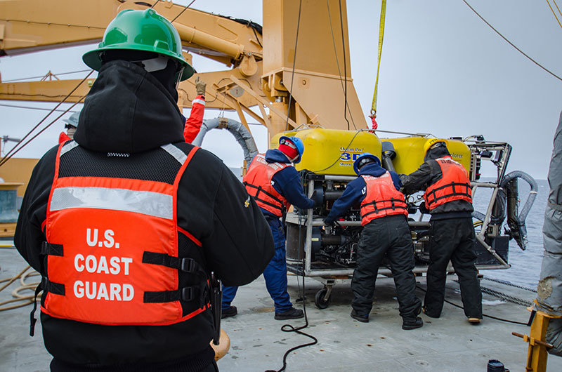 The Coast Guard is responsible for safely deploying and recovering all of the scientific instruments, including the remotely operated vehicle, needed to collect data from the Arctic.