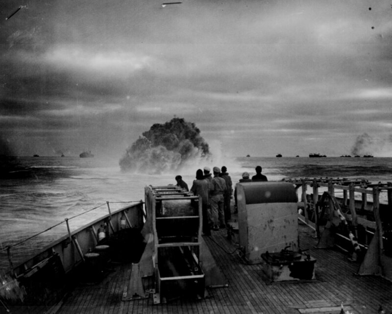 USCG Cutter Spencer deploying depth charges during the Battle of the Atlantic