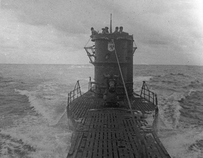 The German submarine U-576 at sea before sinking.