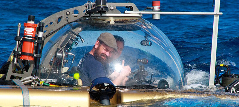 NOAA Archaeologist Joe Hoyt returns to the surface after a successful dive to U-576 and Bluefields.