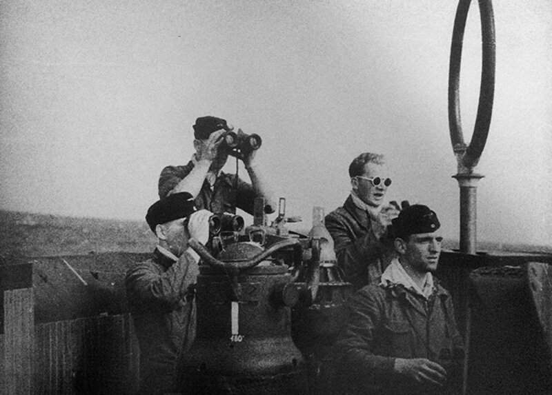 Crew of U-576 at watch in the conning tower.