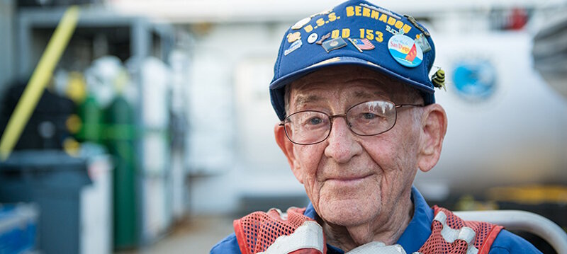 WWII veteran and Merchant Mariner Lou Segal observed operations aboard Baseline Explorer.