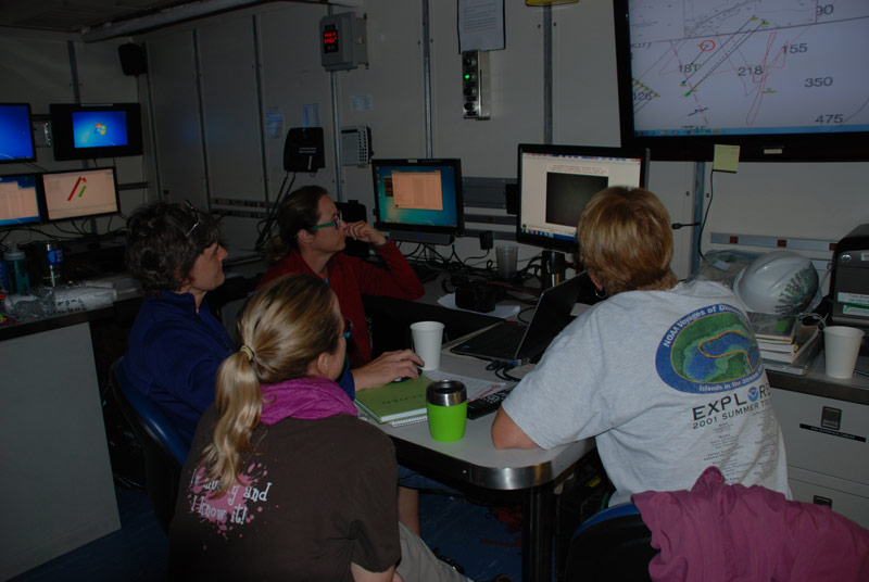The science team reviews the first 9,648 images collected from Sentry in Pamlico Canyon.