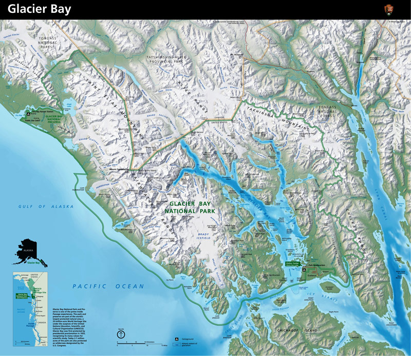 Regional map of Glacier Bay National Park.