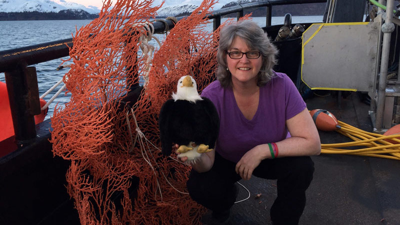 Mary and Qanuk are amazed at the big, healthy coral living in Glacier Bay! This sample was collected to determine the age and growth rate of these corals, as well as for isotope, genetic, and reproductive studies.