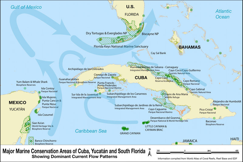 Major Marine Conservation Areas of Cuba, Yucatan, and South Florida.