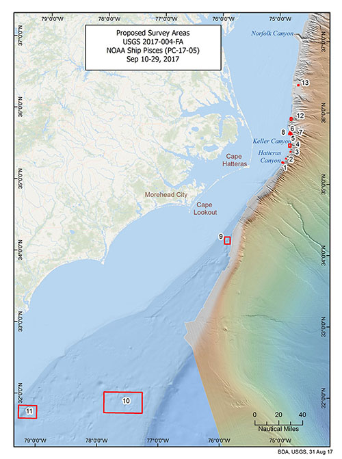 Map of target areas to be surveyed during the DEEP SEARCH expedition.