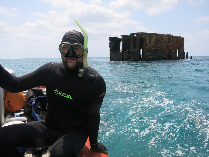 Snorkler Brian Hauk getting ready to plunge into the cold.