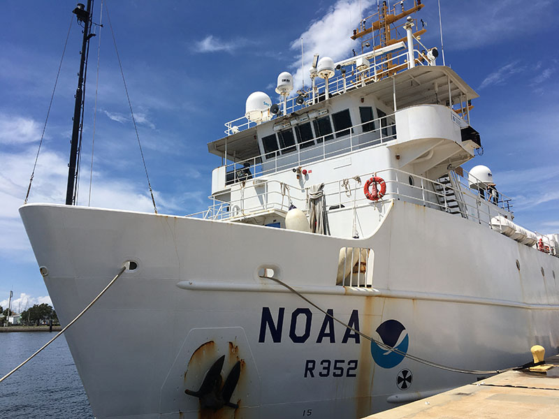 NOAA Ship Nancy Foster docked in St. Petersburg, Florida, before the August 2017 Southeast Deep Coral Initiative (SEDCI) mission to the West Florida slope.