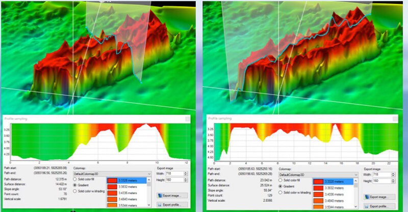 Rendered 3D bathymetric data products from acoustic scan of a 19th century wooden barge.