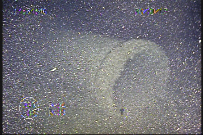 Separated from the main vessel structure, ROV pilots from Northwest Michigan College located the steam propulsion systems funnel and funnel cape along the bottom adjacent to the site via the ROV’s scanning sonar.