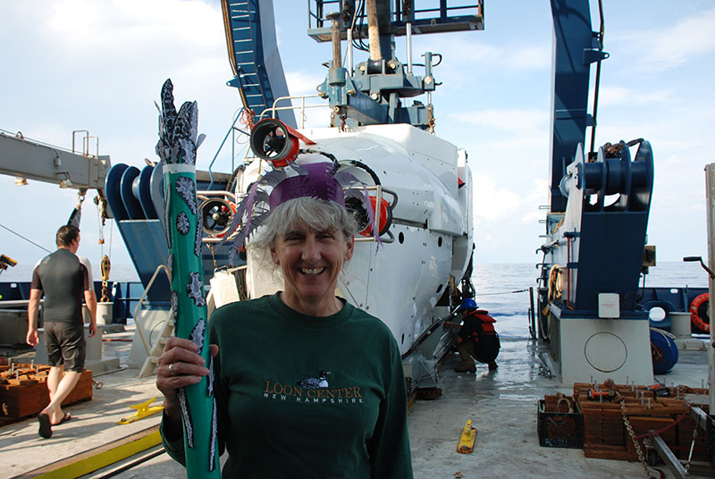 As it was Cathy McFadden’s first dive, she was crowned Queen of the Octocorals when she arrived back on deck—and then got the customary dunking in water after that!
