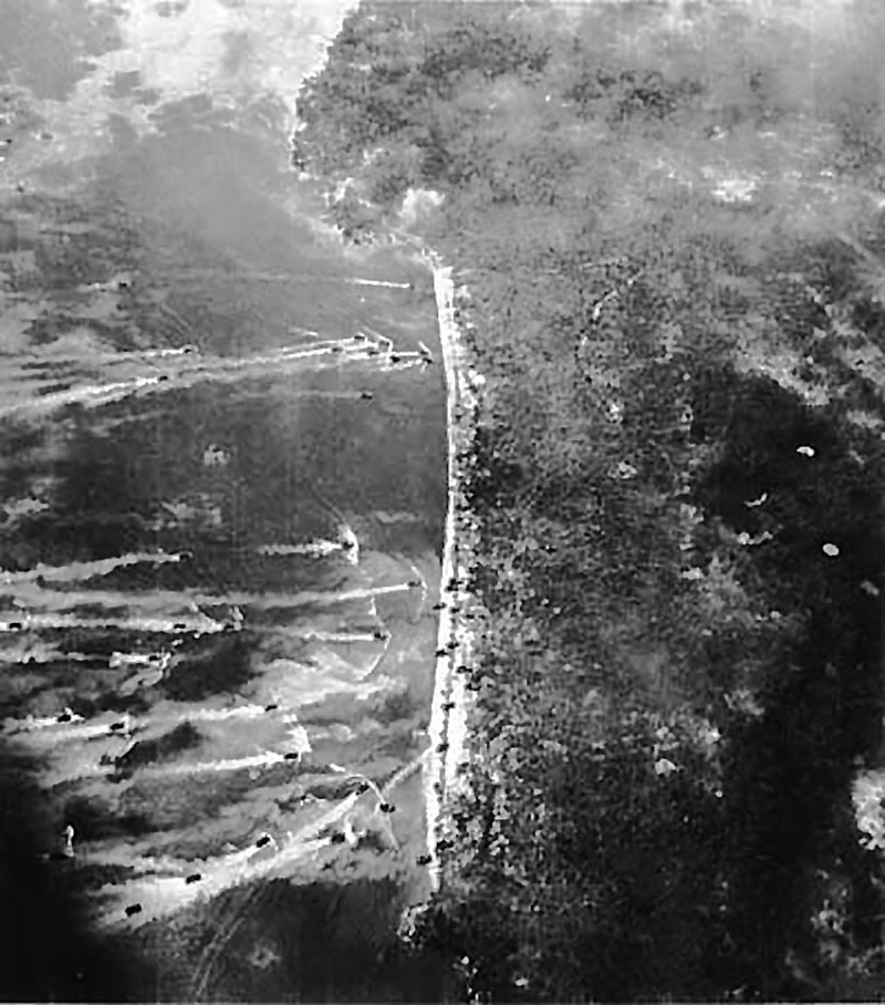 Figure 1: Amphibious tractors approach the northern beaches on D-Day, 15 September 1944.