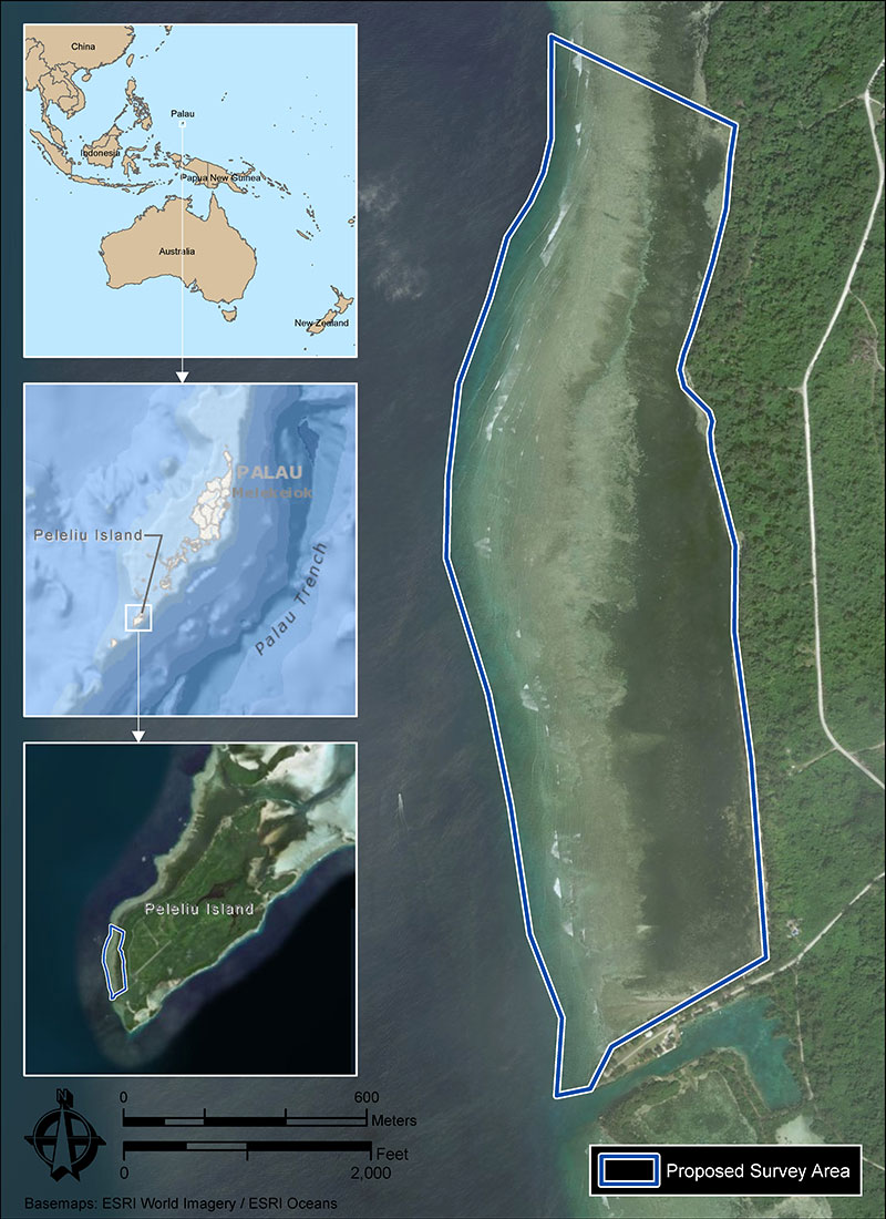 Figure 2: Location of Palau, Peleliu, and the project area.