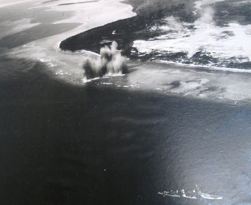 Aerial view of UDT operations blasting through the fringing reef.