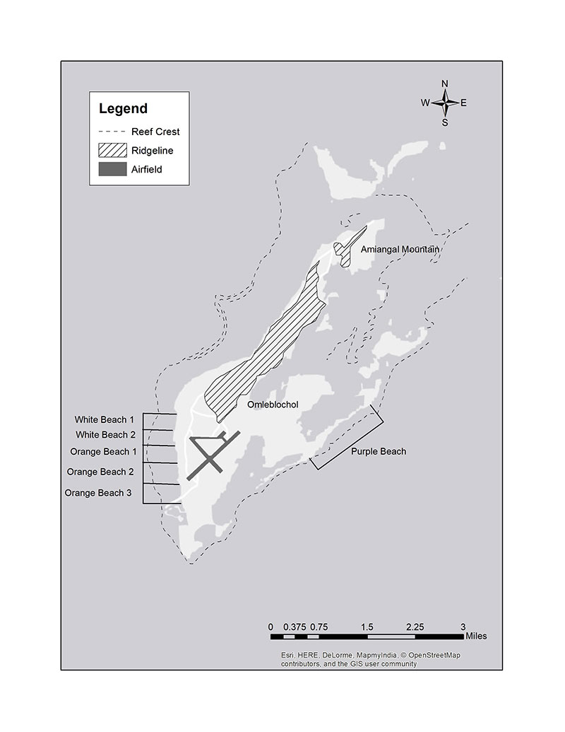 Some of the initial KOCOA features identified in primary accounts including the landing beaches, reef, and extensive ridgelines.