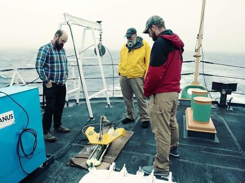 The towfish on deck, prior to being launched.