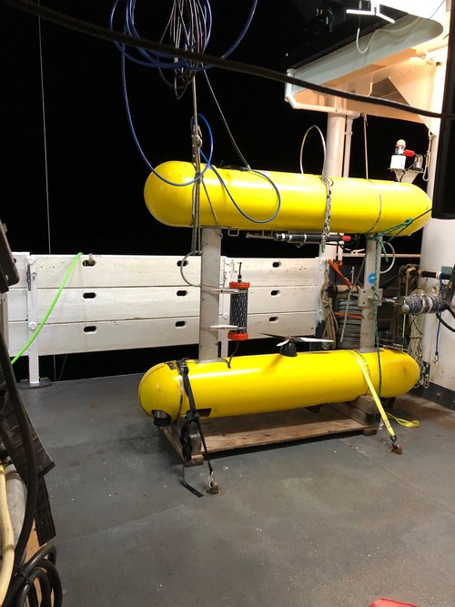 The SeaBED AUV on deck awaits deployment.