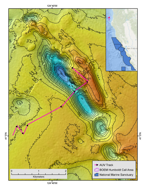 Fig. 1. Location of AUV Dive #7 at BOEM Humboldt Call Area off Eureka, CA.