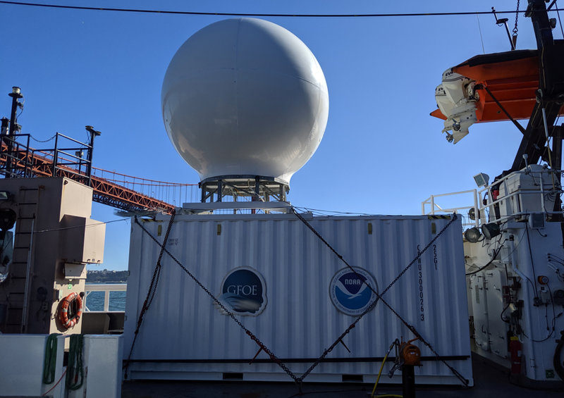 GFOE’s telepresence antenna and van on deck of NOAA Ship Reuben Lasker.