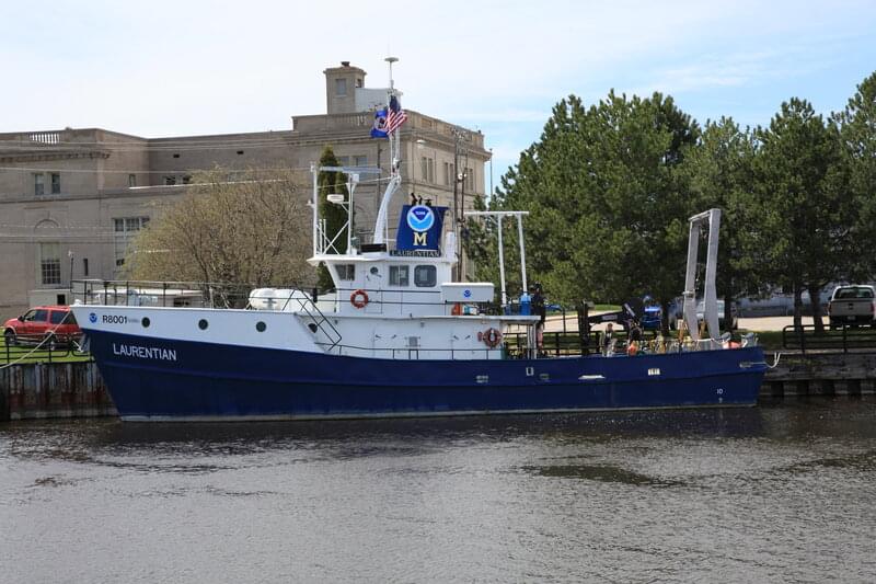 Multibeam sonar operations during the Discovering the Submerged Prehistory of the Alpena-Amberley Ridge in Central Lake Huron expedition are taking place on Research Vessel Laurentian in central Lake Huron.