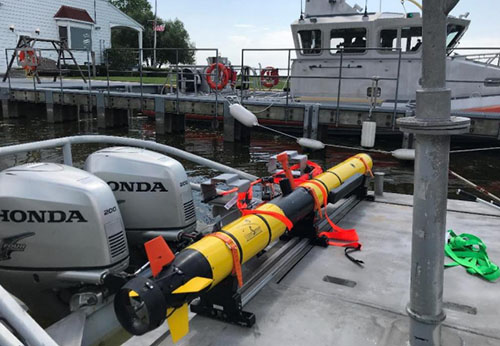 The University of Delaware Iver3 autonomous underwater vehicle used during the Maritime Heritage in America’s Inland Seas expedition.