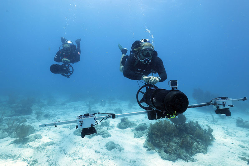 University of Miami archaeologist Fritz Hanselmann “flying” the IBIS camera system used for photogrammetric imaging during the Florida Keys National Marine Sanctuary Quicksands Archaeological Survey expedition.