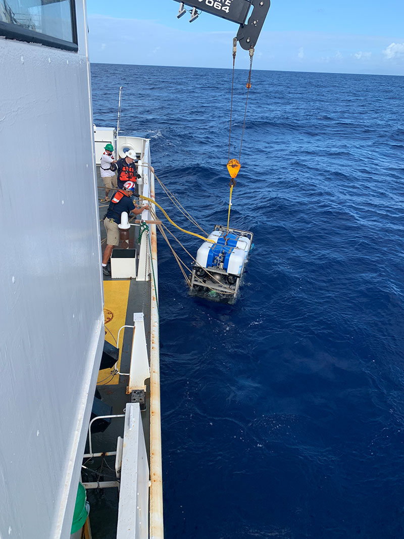 Remotely operated vehicle Global Explorer is deployed for an Illuminating Biodiversity in Deep Waters of Puerto Rico 2022 expedition dive at Guayanilla Canyon.