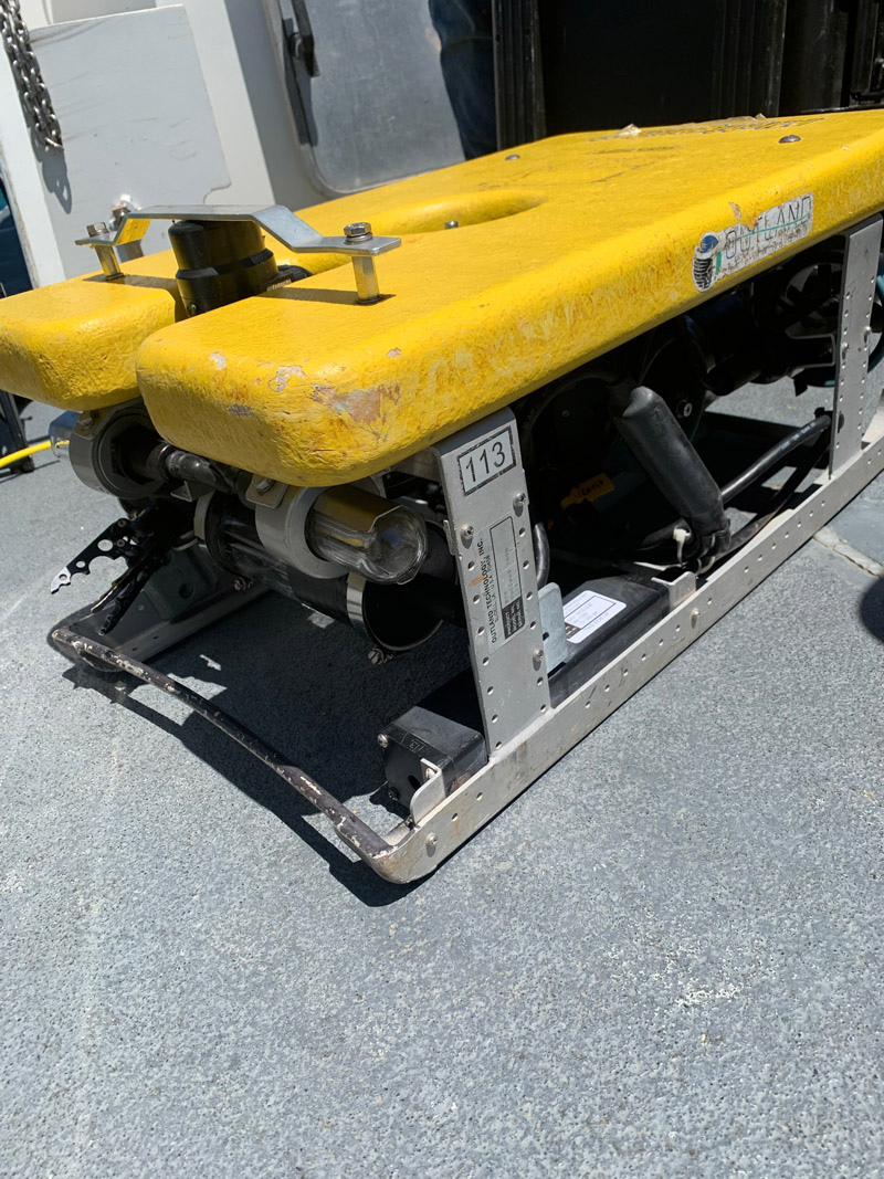 As part of the Machine Learning for Automated Detection of Shipwreck Sites from Large Area Robotic Surveys expedition, Michigan Technological University deployed remotely operated vehicle (ROV) Outland 1000 for close-range imaging surveys. This ROV is a tethered underwater vehicle with video camera, lights, navigation sonar, and articulated arm, capable of diving to 305 meters (1,000 feet).