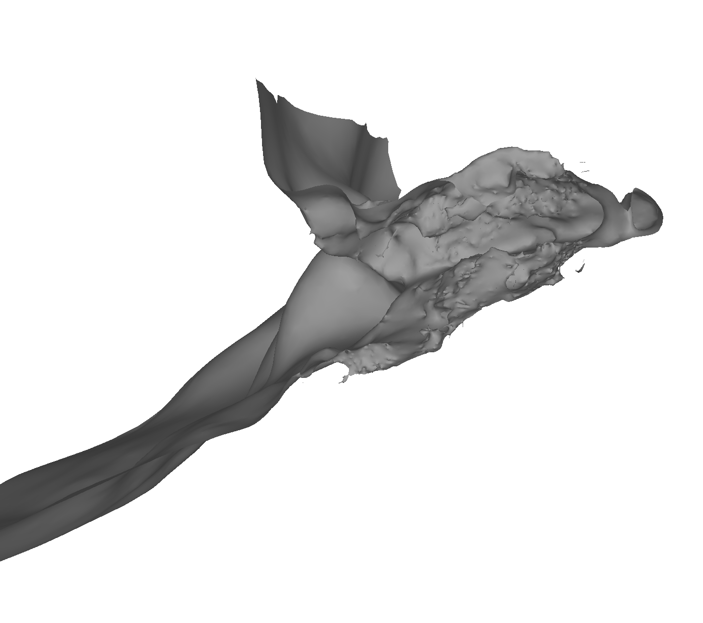 Initial 3D sonar map views of front (left) and cross-section (right) of a cave entered, explored and mapped by SUNFISH. The cave entrance is approximately 9 m from floor to ceiling. Post-processing of the 3D sonar and camera data from SUNFISH and the lower-resolution surface survey from 2022 is underway.