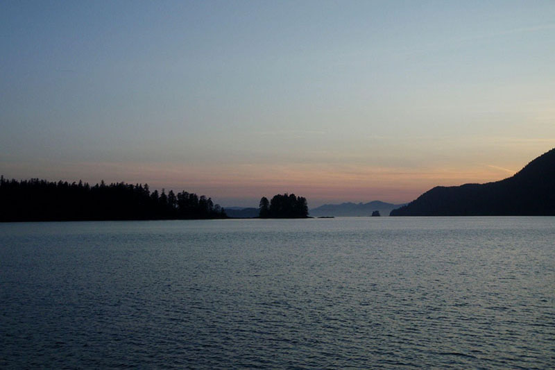 View of sunset (west) from Shipley Bay on the west side of Kosciusko Island (northern half of Prince of Wales Island) from June 2010.
