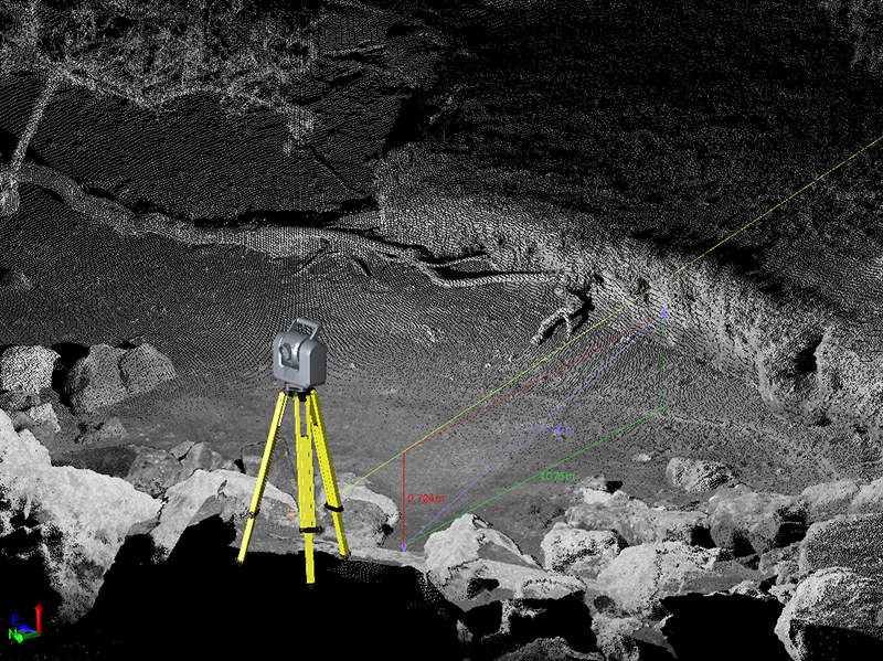 Preliminary point cloud data from a Trimble SX10 scanning total station set up on boulders on the shoreline of Agat facing inland to measure bank erosion at the shoreline in February 2023.