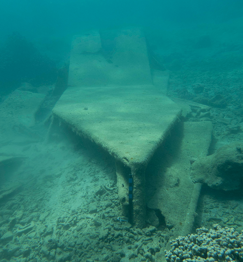 The remains of what is believed to be a Japanese fishing boat seen off Agat Beach.