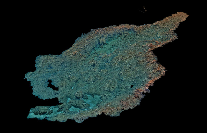 Orthomosaic showing a blasting area created by U.S. underwater demolition teams off Agat Beach to land tank landing ships (LSTs).