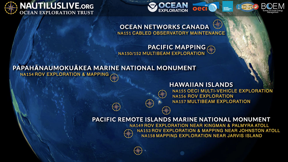 Exploration Vessel Nautilus 2023 field schedule map.