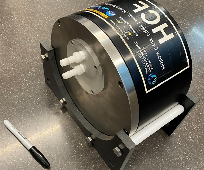 The Hollow Core Fiber Laser Spectrometer developed for this project and designed to take in situ measurements of carbon dioxide and methane. A marker is shown for scale.