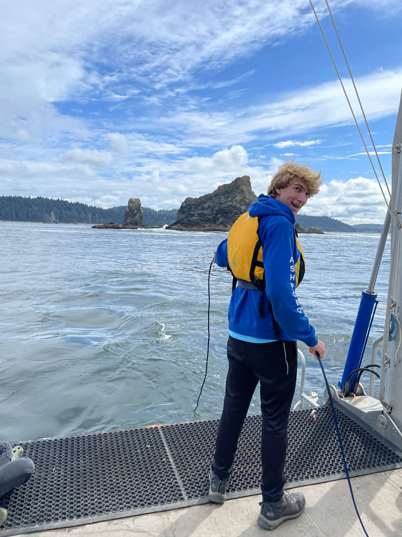 Everest Ashford on the back of Research Vessel Storm Petrel.