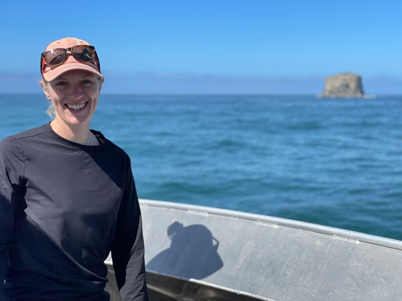 Project lead, Madeline Roth, aboard Research Vessel Storm Petrel.