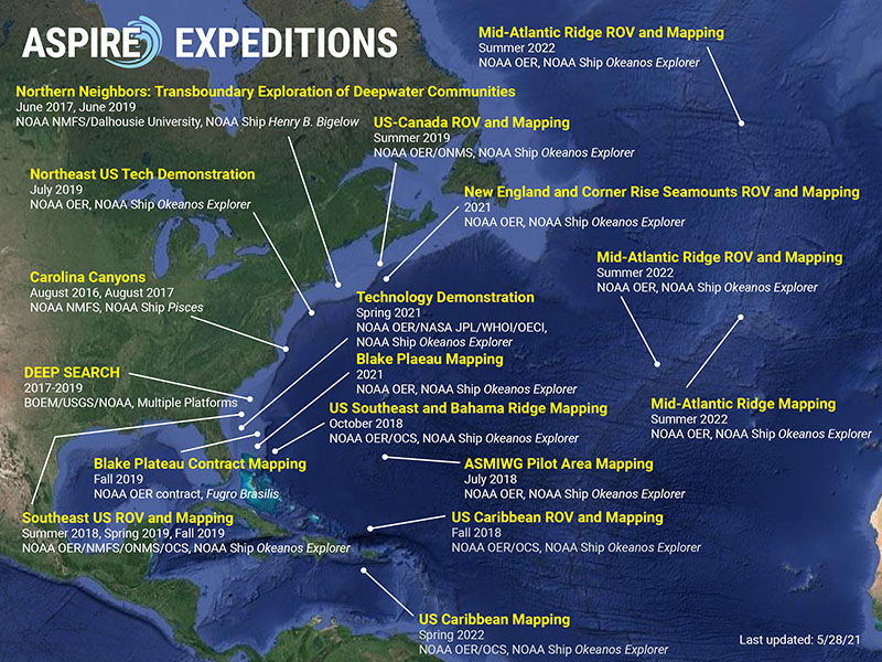 Map of currently identified ASPIRE expeditions (2016-2019).