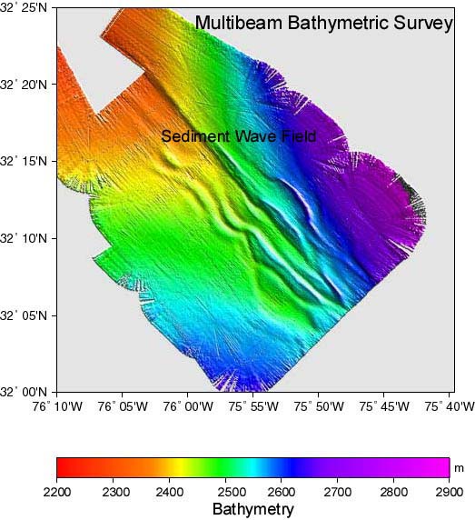 High-resolution bathymetric map of the Blake Ridge.