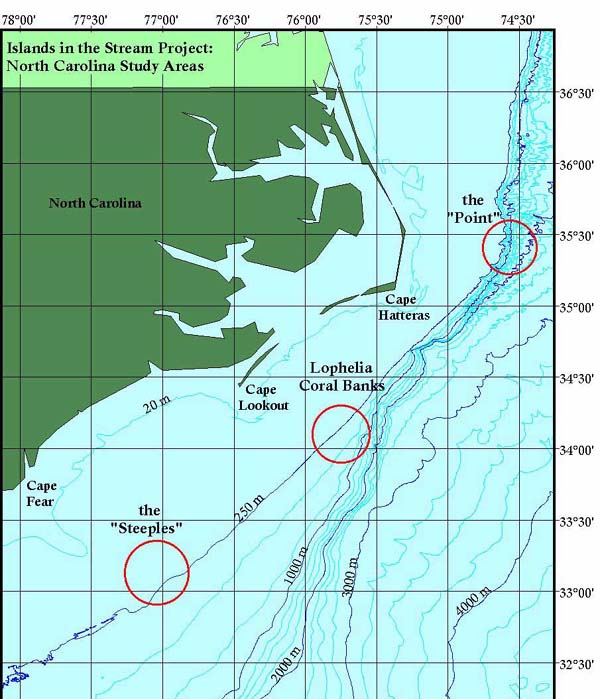 dive locations for NC Shelf mission