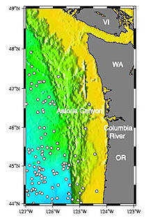 Map view of Bathymetry and Earthquakes