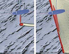 schematic comparison of single and multibeam sonar