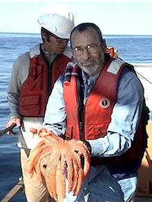 Inverterbrate curator Gordon Hendler with a seastar