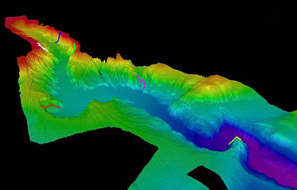 Three-dimensional images of the upper portion of Astoria Canyon