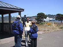 Waldo Wakefield gives an interview following the expedition