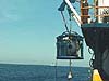 Launching diving bell from barge