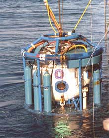 Saturation bell being lowered into the water